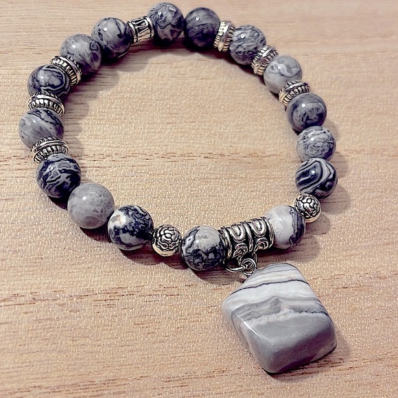 ➡️BOGO!!⬅️ RARE Gray Crazy Lace Agate Spheres w/ Large Slab Amulet Super Unique! - Picture 2 of 9